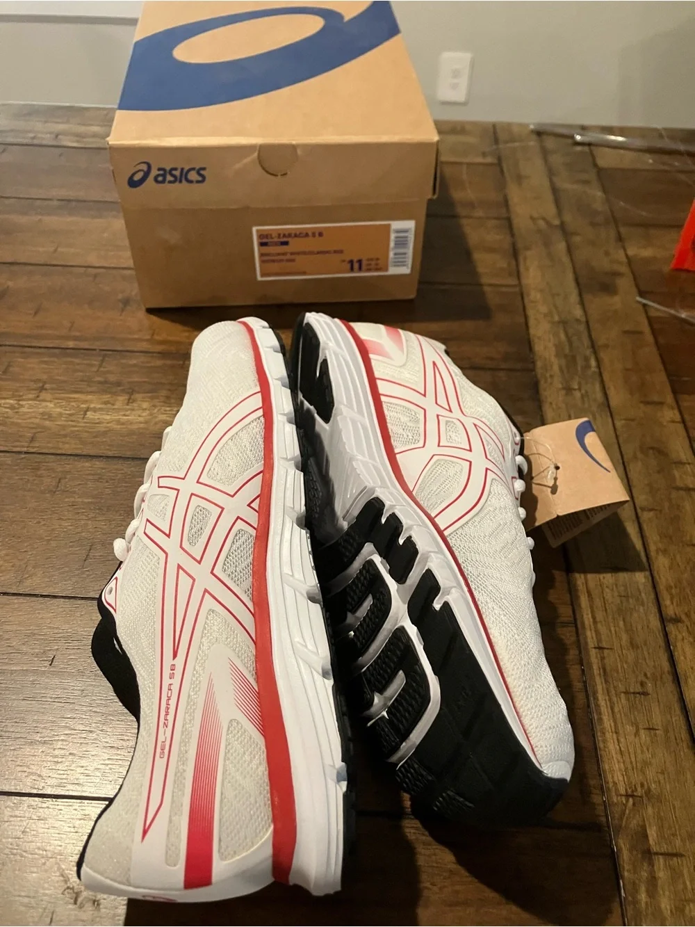 Asics White & Red GEL-ZARACA 5 B Running Shoe